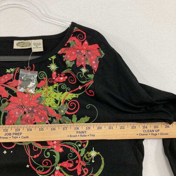 Vintage Collections Etc. sz XL Floral Sequins Festive Holiday Cotton Stretch Top - Picture 6 of 8